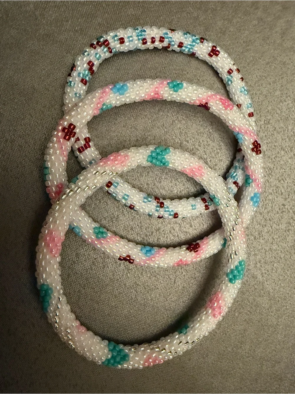 NWOT Sashka Beaded Bracelet Set - White with Pink & Aqua Accents